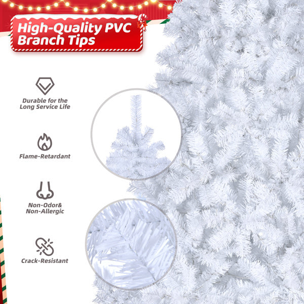 Artificial white Xmas tree standing 7ft tall with sturdy base.