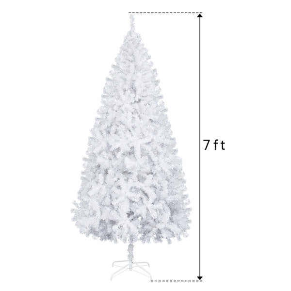 Full-size 7ft white Christmas tree with dense foliage.