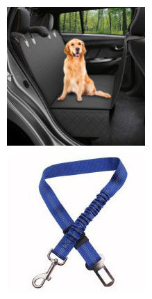 Dog car seat protector with mesh view and reinforced stitching.