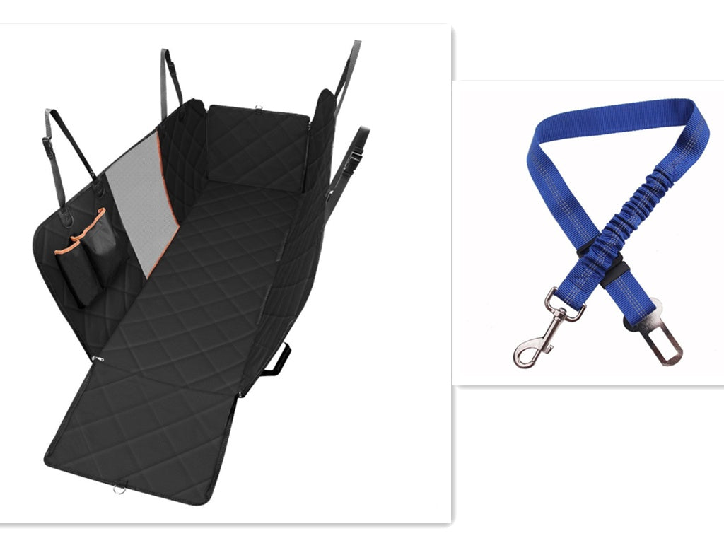 Dog hammock seat protector with breathable mesh design.
