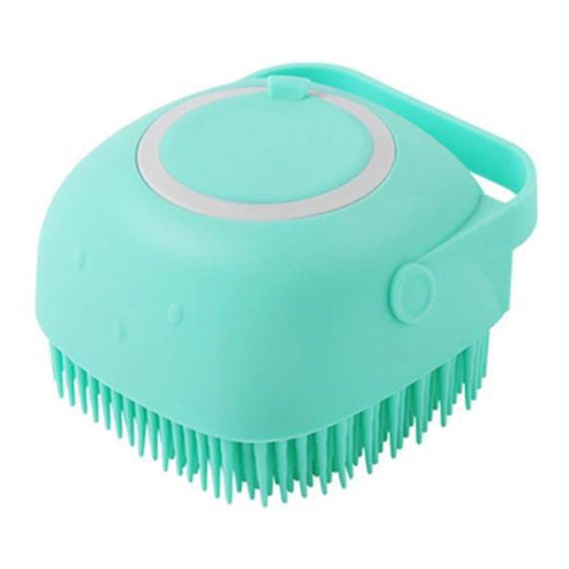 Silicone pet brush for gentle massage and bath cleaning.