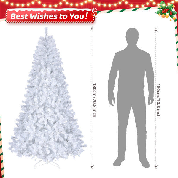 Artificial white Christmas tree with durable metal stand.