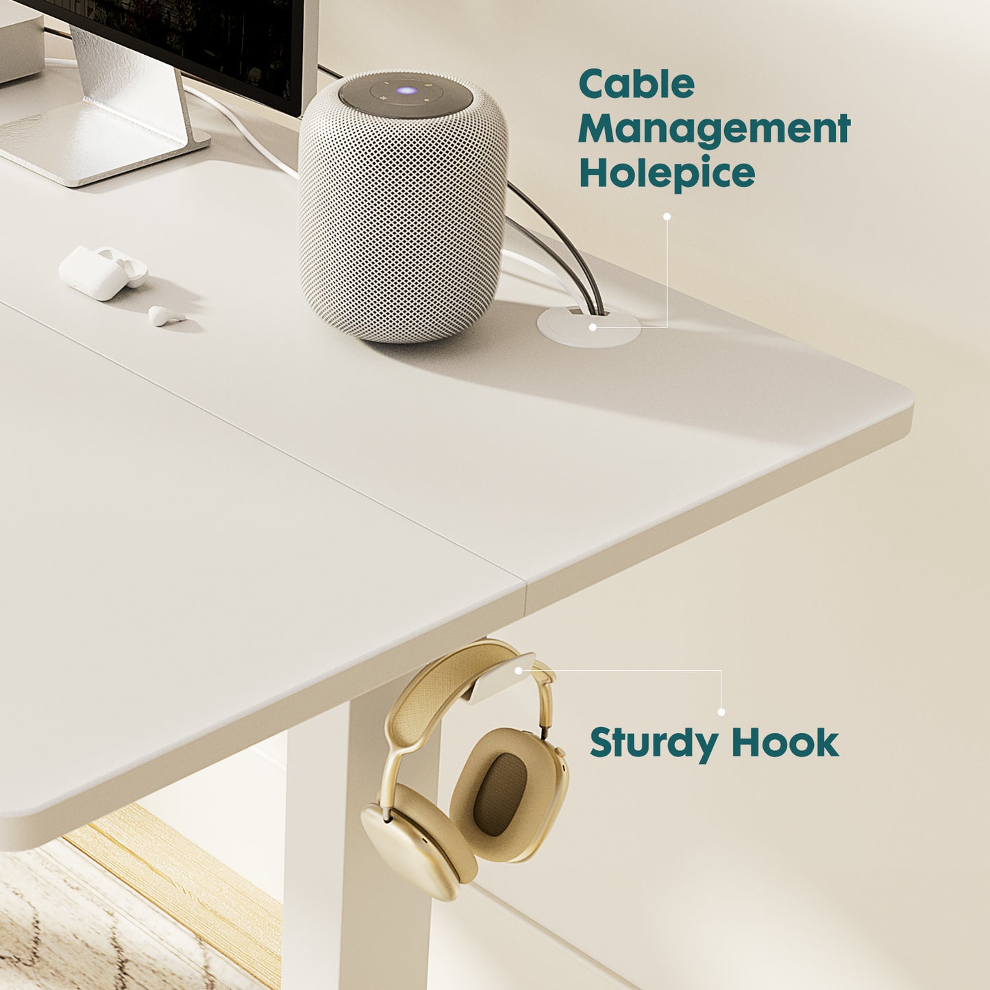Spacious office table with height adjustable sit-stand design.