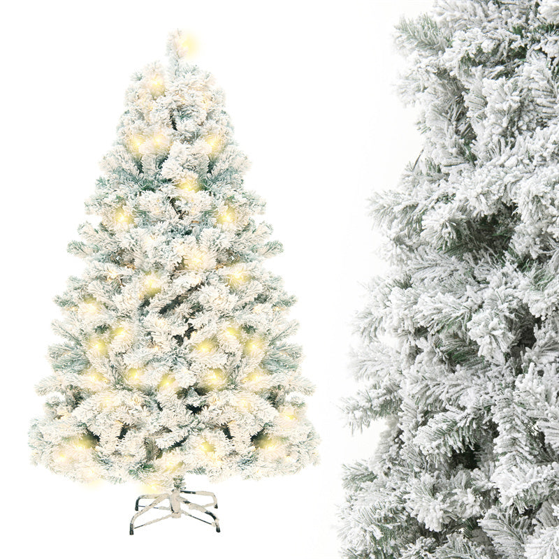 Snowy artificial tree used for Christmas holiday decoration.
