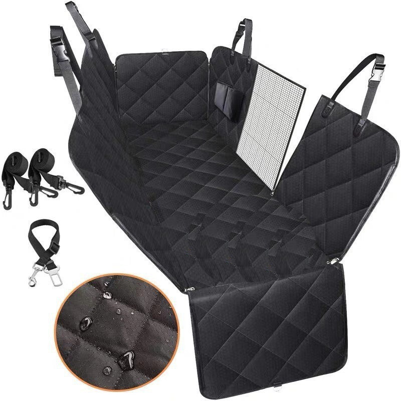 Dog car hammock with storage pocket for accessories.