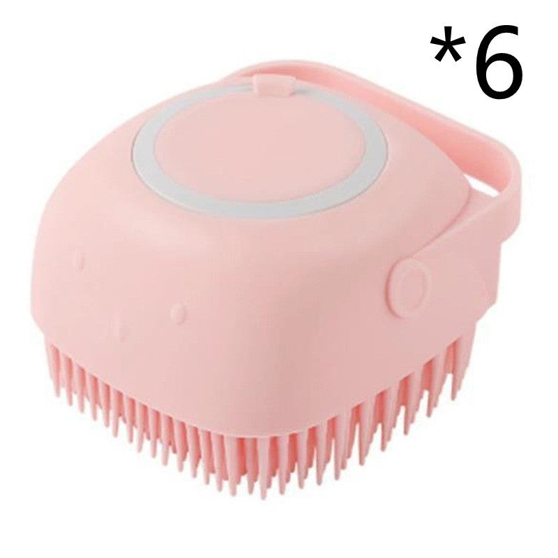 Pet shampoo applicator brush with soft silicone bristles.