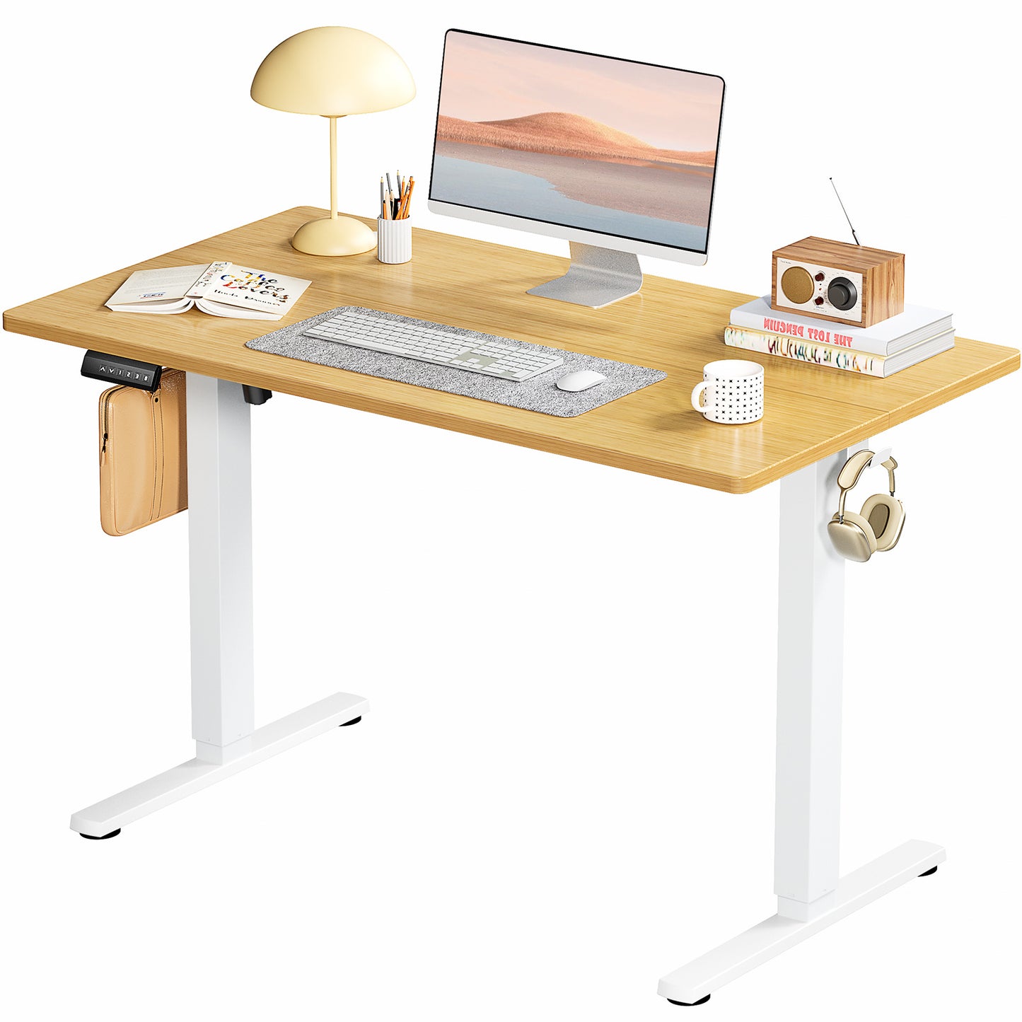 Standing desk designed for ergonomic height adjustment.