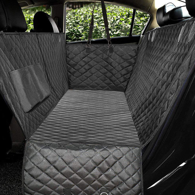 Pet car seat cover that keeps cars clean and pets safe.