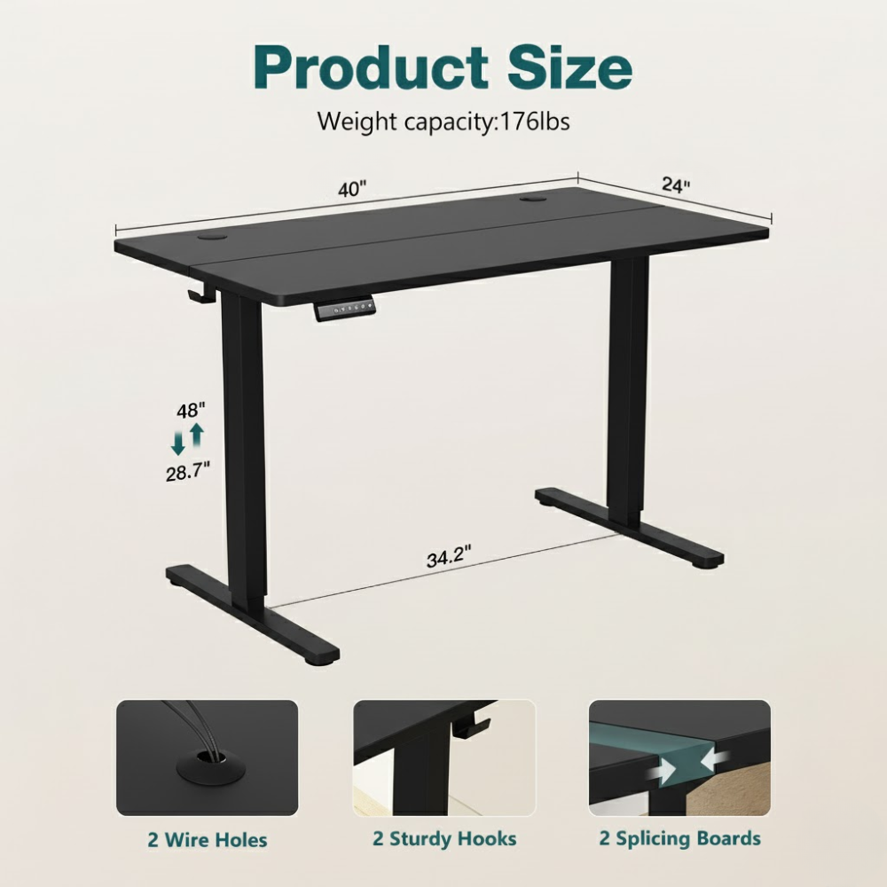 Ergonomic Standing Desk Black - Adjustable Height Electric Computer Table