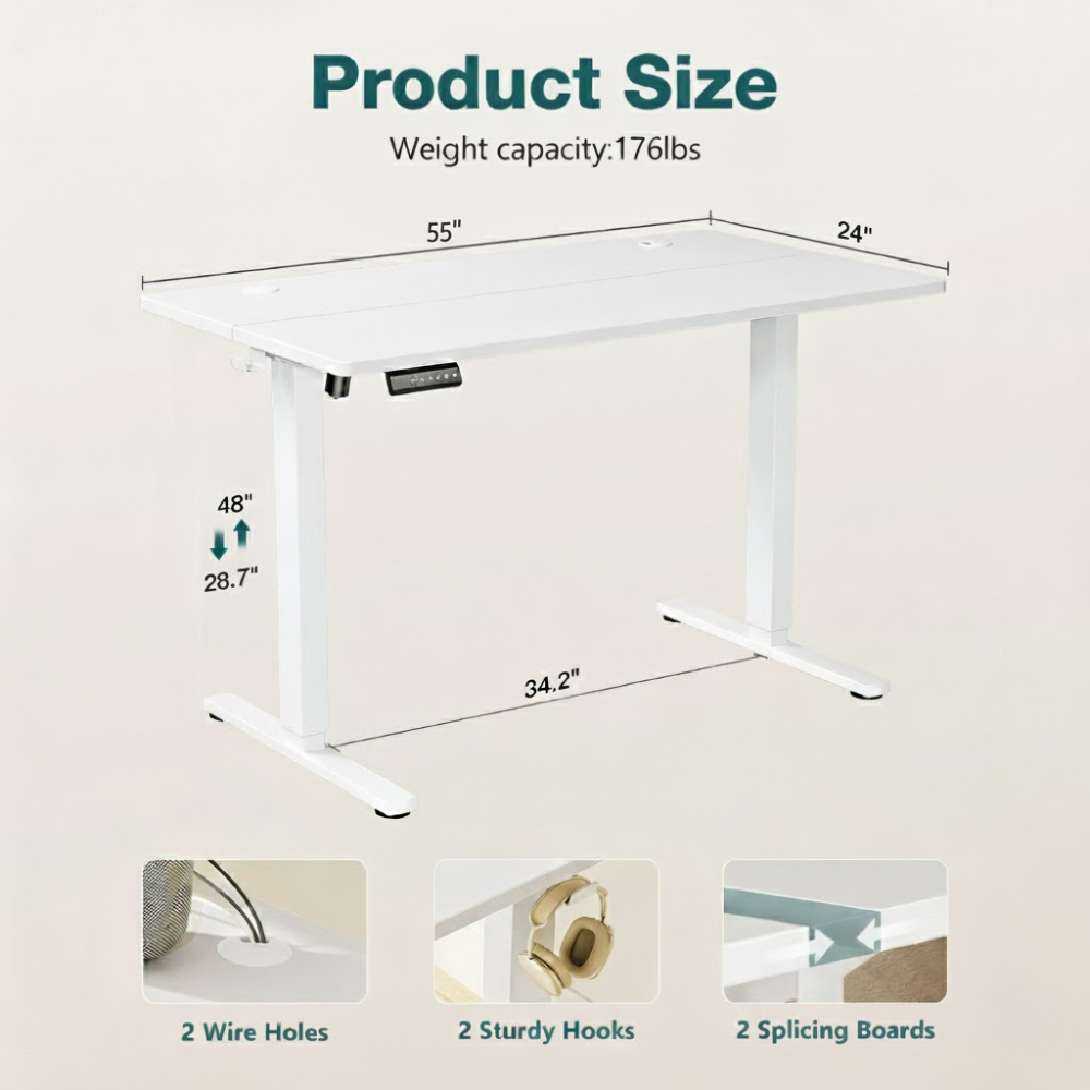 Mini Standing Desk White - Adjustable Height Electric Computer Table