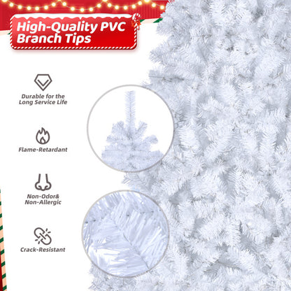 Artificial white Xmas tree standing 7ft tall with sturdy base.