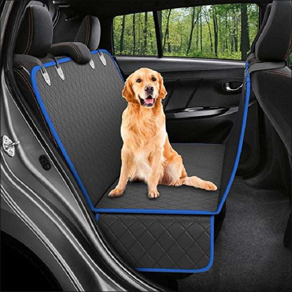 Waterproof dog car seat cover hammock with mesh view window.