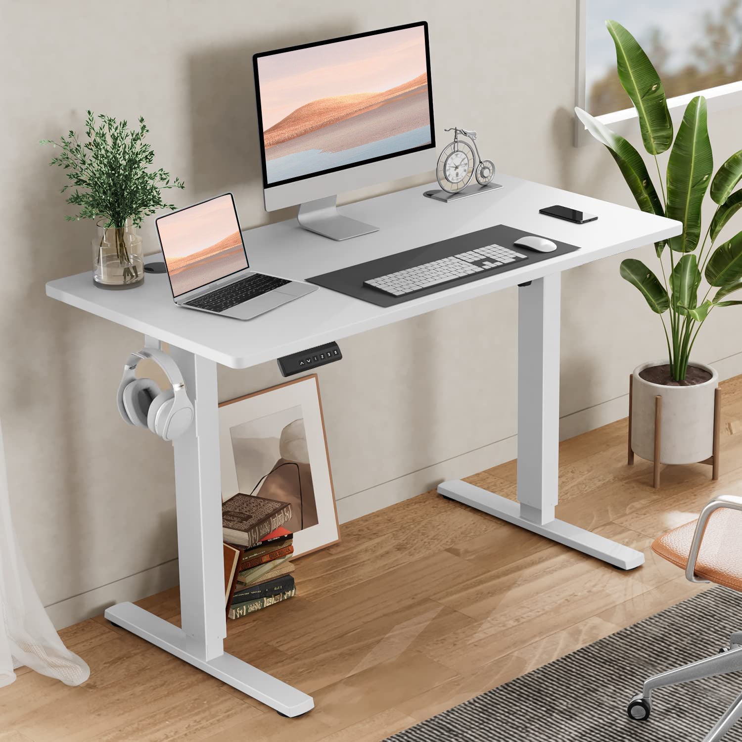 Ergonomic height adjustable desk designed for home office use.