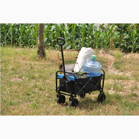 Foldable shopping wagon cart with easy-carry handle.