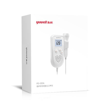 Close-up view of fetal doppler LCD display in use.