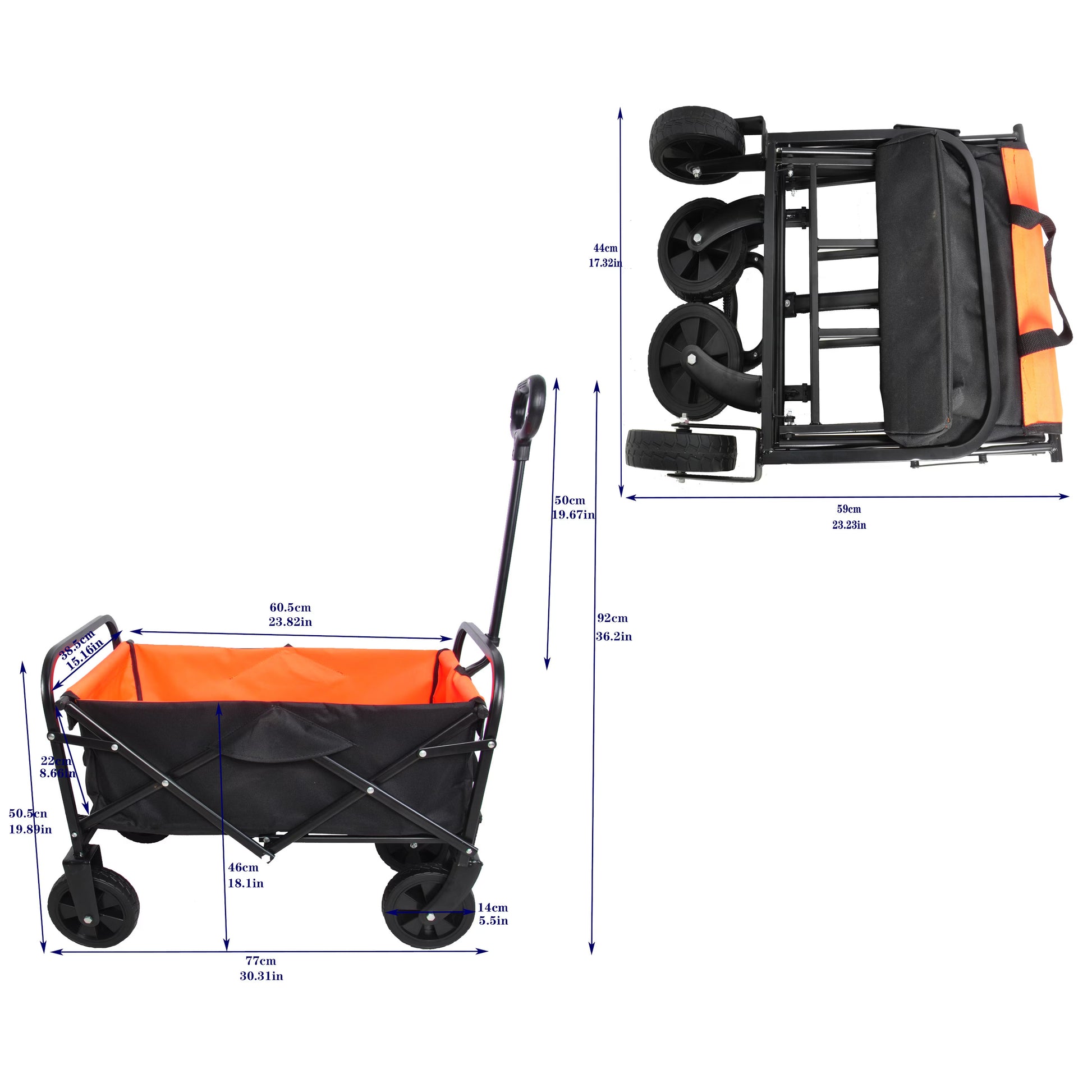 Collapsible mini wagon cart for compact storage.