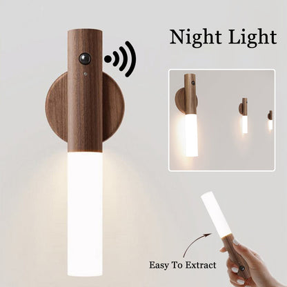 LED night light with motion sensor and USB rechargeable design.