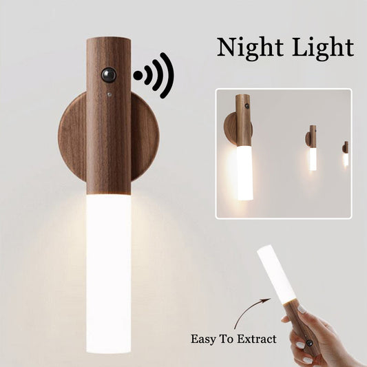 LED night light with motion sensor and USB rechargeable design.