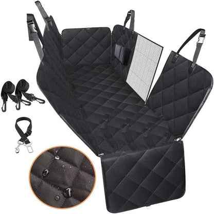 Dog car hammock with storage pocket for accessories.