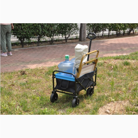 Portable beach wagon cart with folding frame.