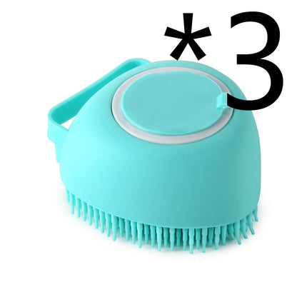 Silicone dog shampooing brush with soft ergonomic grip.