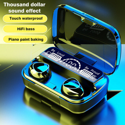 TWS Bluetooth 5.1 wireless earphones with waterproof sports design.