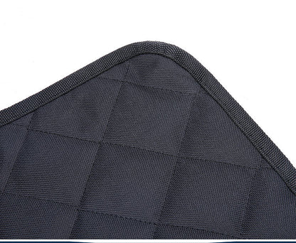 Durable pet car seat protector with zipper and storage pocket.