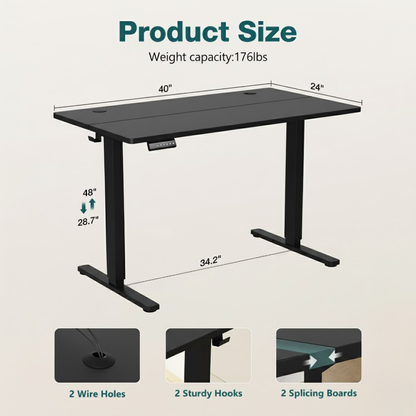 Ergonomic Standing Desk Black - Adjustable Height Electric Computer Table