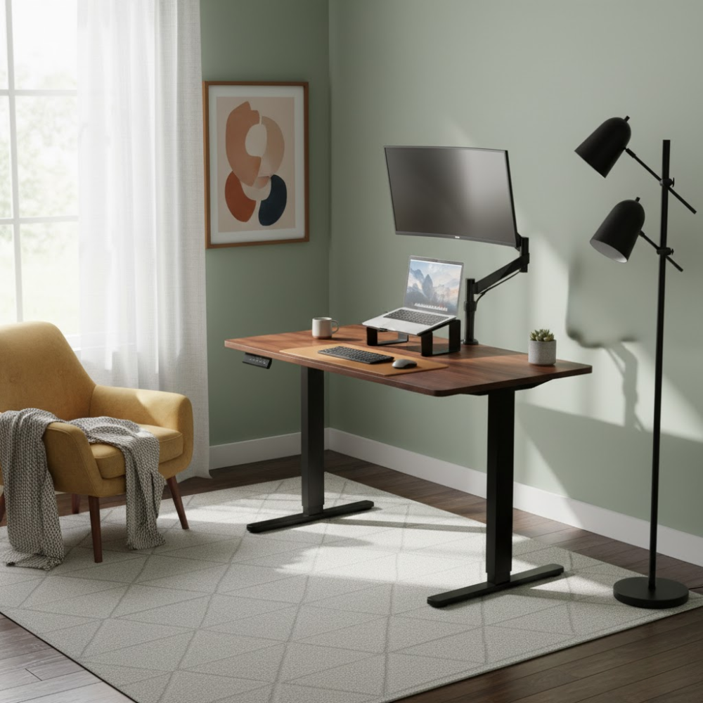 brown electric standing desk