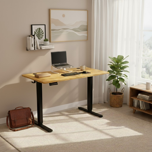 Ergonomic Standing Desk Oak Yellow - Adjustable Height Electric Computer Table